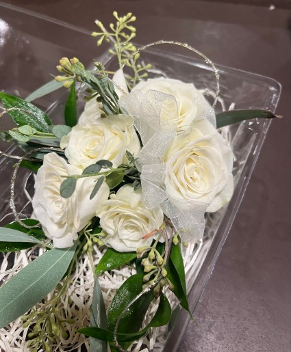 Classic White Roses Wrist Corsage