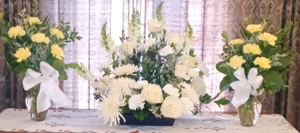Classic White with Carnations Urn Arrangement 
