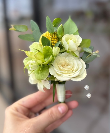 Classic Whites and Greens Pin on Boutonniere