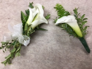 Classy Callas Wrist Corsage and Matching Boutonniere