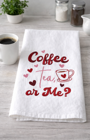 Coffee, Tea, or Me? Embroidered Tea Towel  For The Home