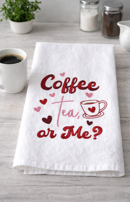 Coffee, Tea, or Me? Embroidered Tea Towel  For The Home