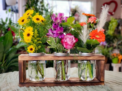 Color Blocked Triple Mason Jar Arrangement 