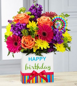 Colorful Bloom, Colorful mixed spring flowers,  style of vase may varies 