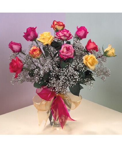Colorful roses 1 doz roses in vase