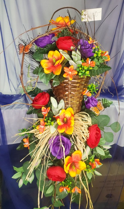 Colorful Silk Basket Overflowing on an Easel Silk Flower Easel