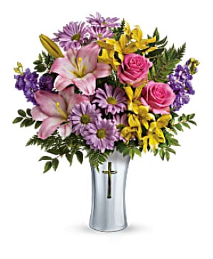 Colorful Silver Cross Vase Sympathy