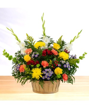 Radiant: Mixed Color with Glads Basket Arrangement
