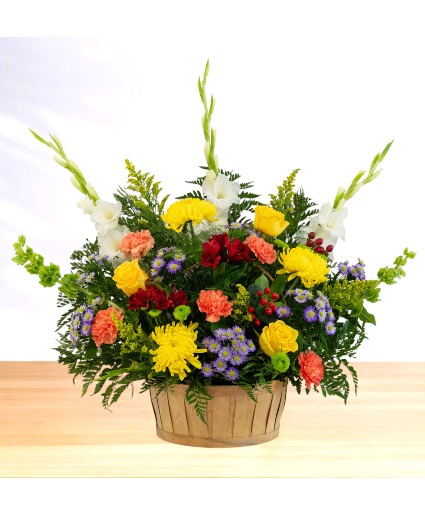 Radiant: Mixed Color with Glads Basket Arrangement