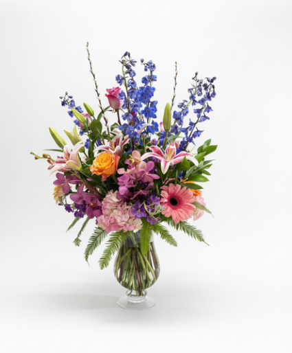 COLORS OF CONVERSATION MIX OF COLORS AND FLORALS, TALL & ELEGANT ARRANGEMENT