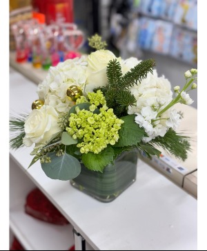 compact whites and greens  square vase 