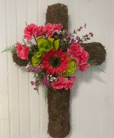 Compassionate Cross Silk Flower Arrangement in Weatherford, OK | The Flower Box Florist