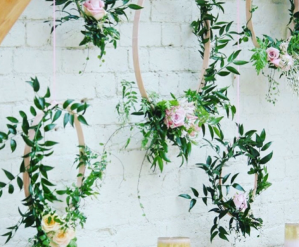 Contemporary Wreaths Backdrop  Reception Flowers