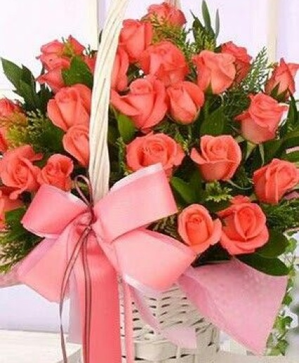 Coral Rose Sympathy Basket Sympathy Basket