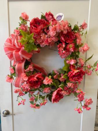Coral Silk Wreath on Grapevine 