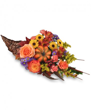 Cornucopia Centerpiece Thanksgiving Arrangement in Groveland, FL | KARA'S FLOWERS