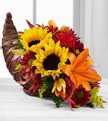 Thanksgiving Cornucopia Centerpiece Orange Lilies Premium