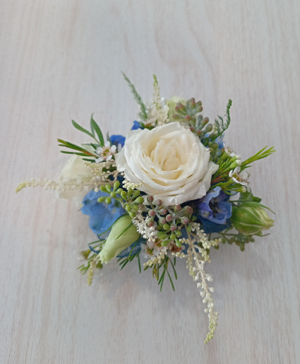 Blue & White Corsage