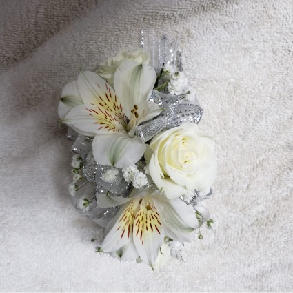 Little Girls Corsage White & Silver