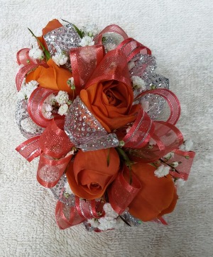 Corsage  Orange, Coral & Sliver