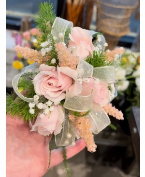 Corsage with baby roses  Wrist corsage 