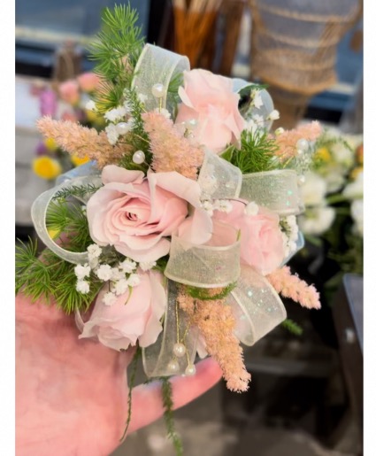 Corsage with baby roses  Wrist corsage 