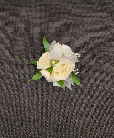 Corsage wristlet White Rose/carnation Corsage wristlet in Evanston, IL | West End Florist & Garden Center