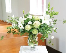 Cottage White and Greens Elegant vased arrangement 