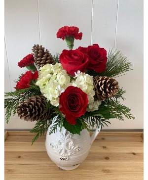 Country Christmas Pitcher Fresh Arrangement 
