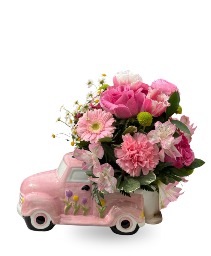 Country Flower Truck Flower Arrangement in Ceramic Truck