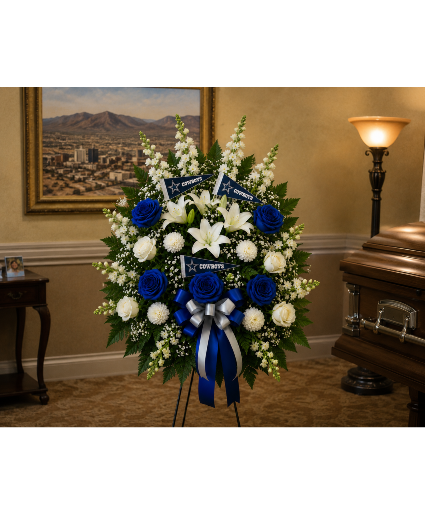 Cowboys Forever Tribute Spray Call Us for Faster Service & Daily Specials: (915) 303-8500 Text Us to Order Anytime: (915) 505-3708 Your trusted source for Flowers & Delivery in El Paso TX 