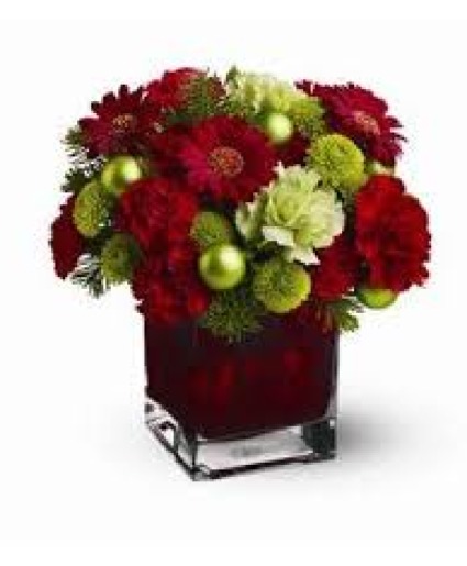 Cozy Cube Arrangement Gerber Daisys maybe substituted with Red Roses