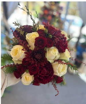 Cream and Burgundy Wedding Bouquet