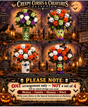 Creepy Curses & Creatures Collection Call Us for Faster Service & Daily Specials: (915) 303-8500 Text Us to Order Anytime: (915) 505-3708 Your trusted source for Flowers & Delivery in El Paso TX 