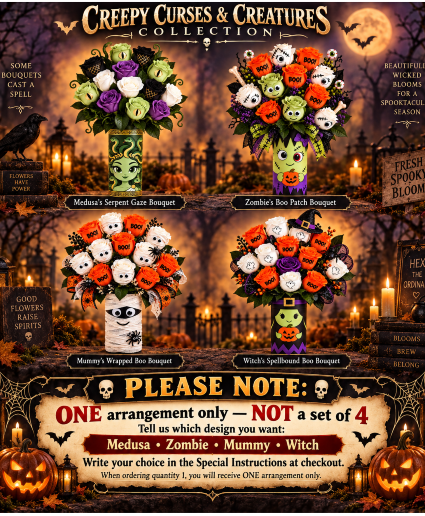 Creepy Curses & Creatures Collection Call Us for Faster Service & Daily Specials: (915) 303-8500 Text Us to Order Anytime: (915) 505-3708 Your trusted source for Flowers & Delivery in El Paso TX 