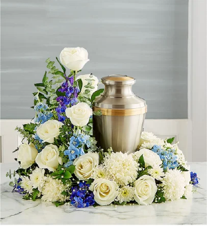 Cremation Wreath- Blue and White 