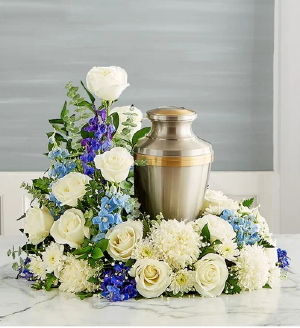Cremation Wreath- Blue and White 