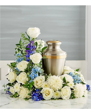 Cremation  wreath- blue and white sympathy arrangement