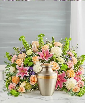 Crescent Cremation Arrangement- Pastel sympathy arrangements
