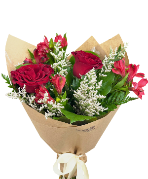 Crimson and Cloud Wrapped Bouquet