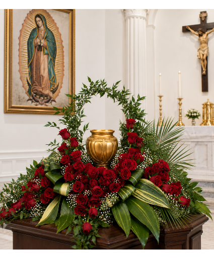 Crimson Circle of Remembrance (Urn Not Included)  Call Us for Faster Service & Daily Specials: (915) 303-8500 Text Us to Order Anytime: (915) 505-3708 Your trusted source for Flowers & Delivery in El Paso TX 