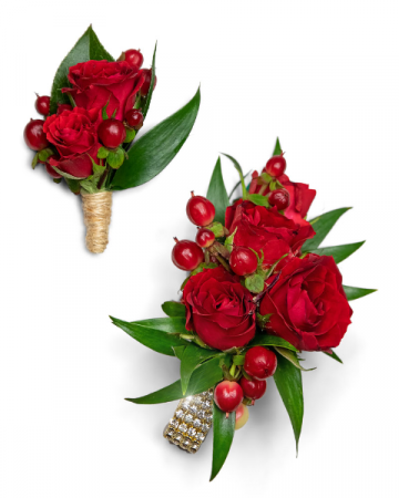 Crimson Wristlet and Boutonniere Set Wristlet/Boutonniere