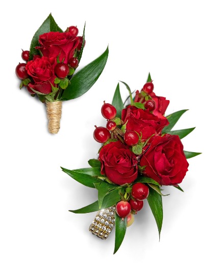 Crimson Corsage and Boutonniere Set Corsage/Boutonniere