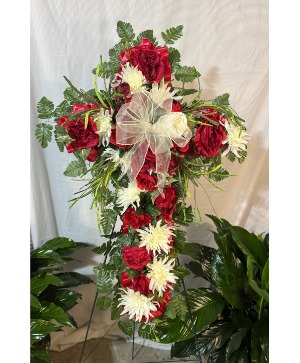 Crimson Cross Silk Standing Spray