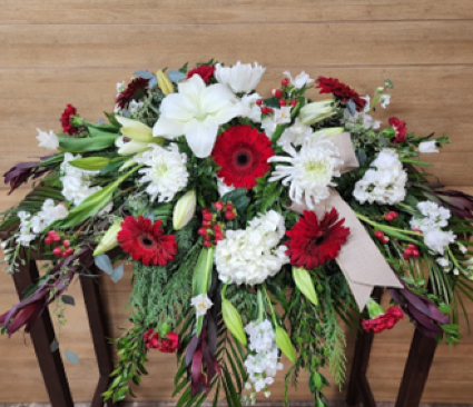 Crimson Elegance Casket Spray