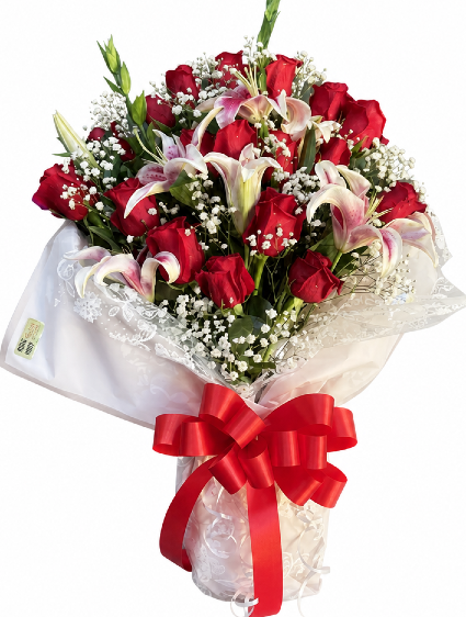 Crimson Lily Arm Bouquet