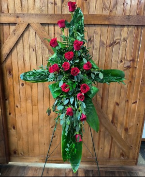 Crimson Rose Cross Easel Spray