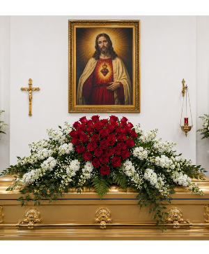 Crimson Rose Remembrance Casket Spray Call Us for Faster Service & Daily Specials: (915) 303-8500 Text Us to Order Anytime: (915) 505-3708 Your trusted source for Flowers & Delivery in El Paso TX 