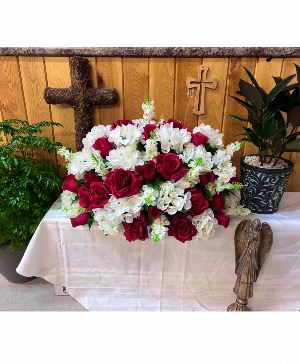 Crimson Serenity Silk Flower Headstone Arrangement