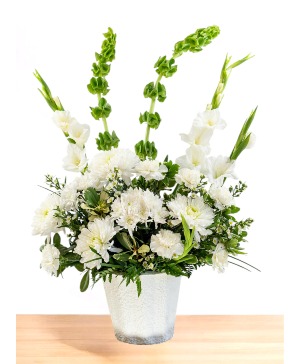 Restful: Green and White  Mache Arrangement